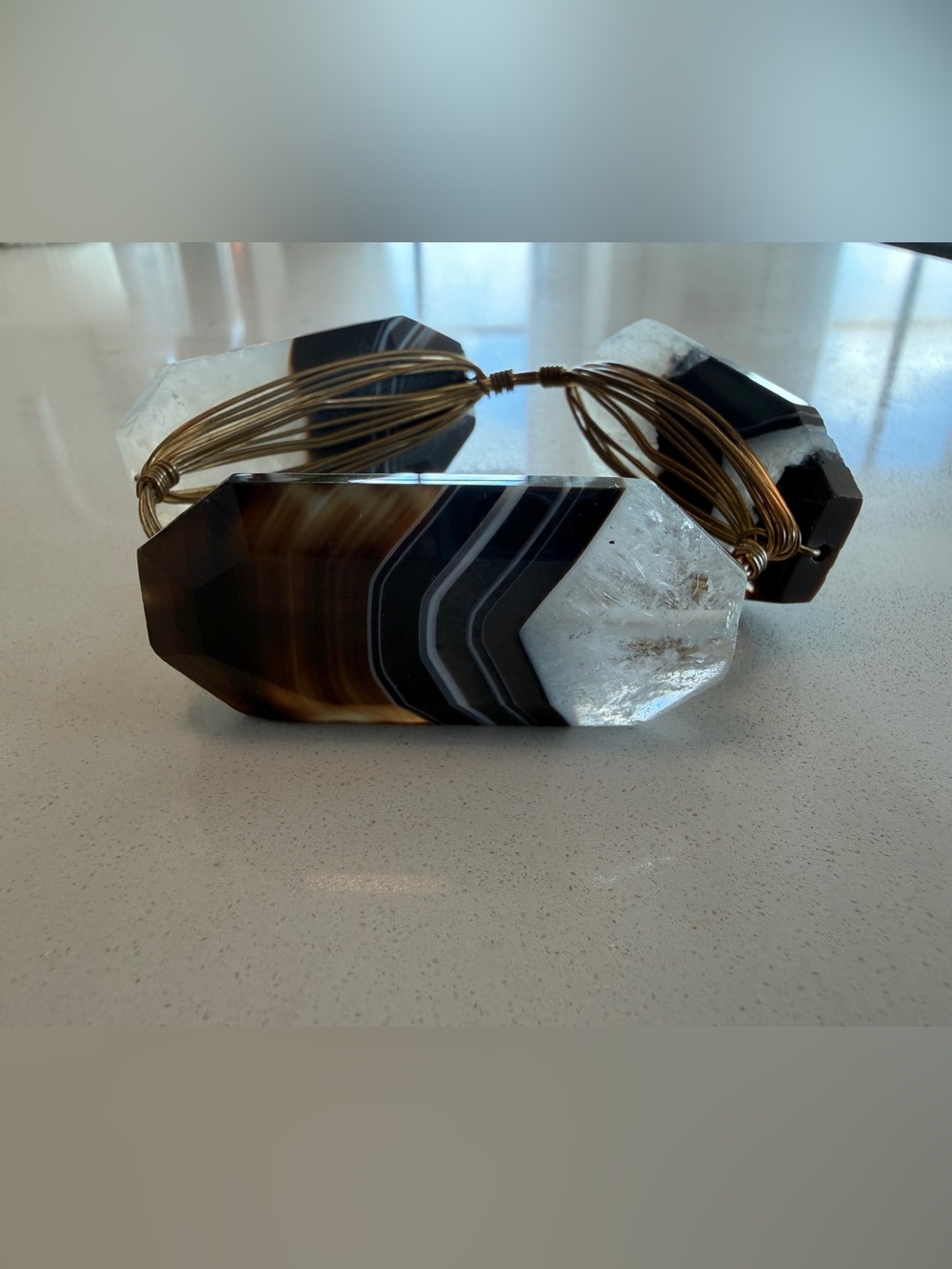Bourbon and Bowties Brown Band Agate and Clear Crystal Accent